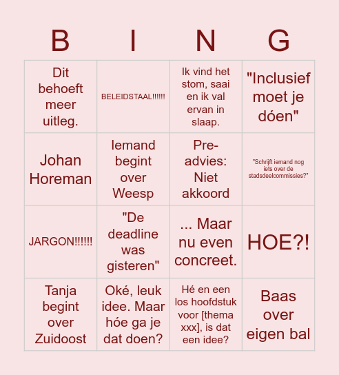 Verkiezingsprogrammacommissie-bingo Card