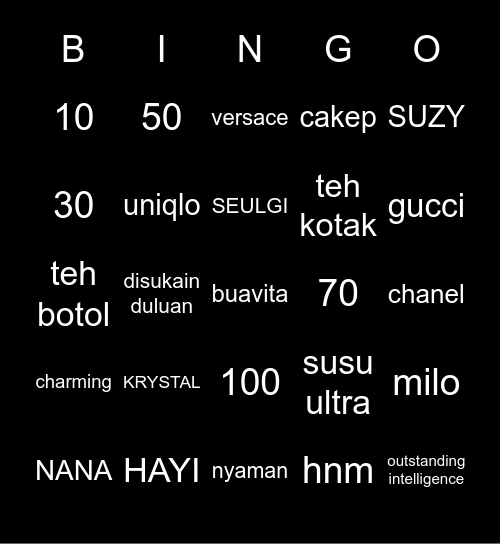 BY Bingo Card