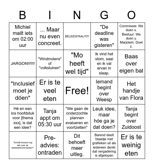 Verkiezingsprogrammacommissie Bingo Card