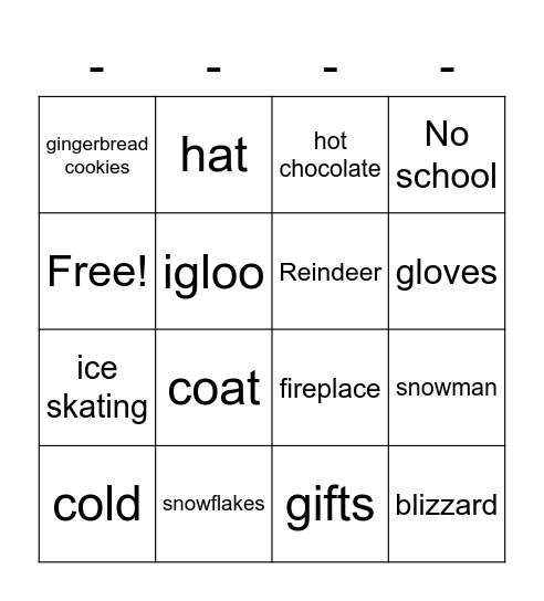 Winter Bingo Card