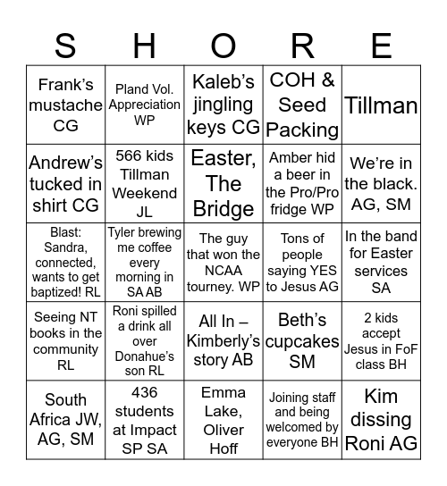 Willow North Shore Bingo Card