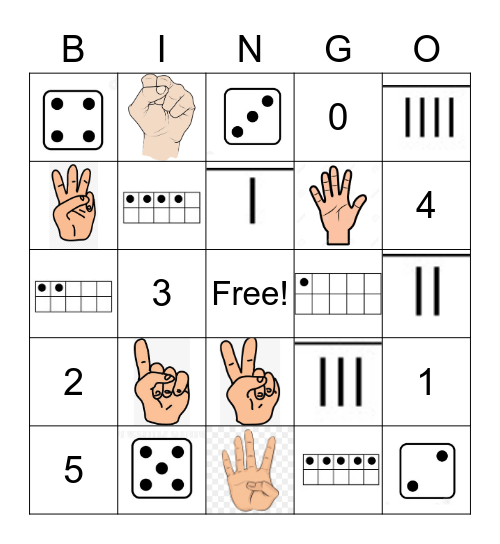 Numbers 0 - 5 Bingo Card