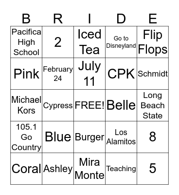 Lauren's Shower "Bingo" Bingo Card