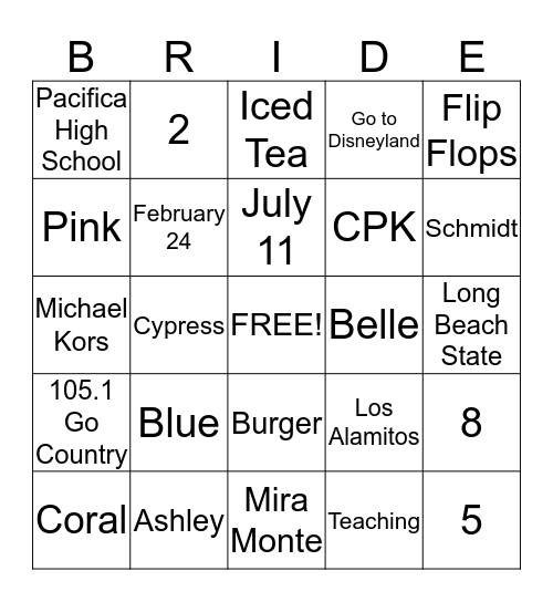 Lauren's Shower "Bingo" Bingo Card