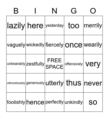 Adverbs Bingo Card