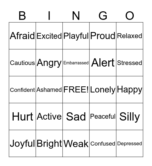 Feelings Bingo Card