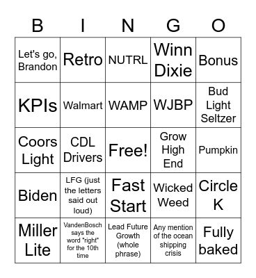 Florida State Call Bingo 10/14/21 Bingo Card