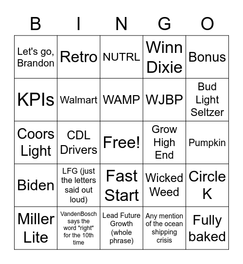 Florida State Call Bingo 10/14/21 Bingo Card