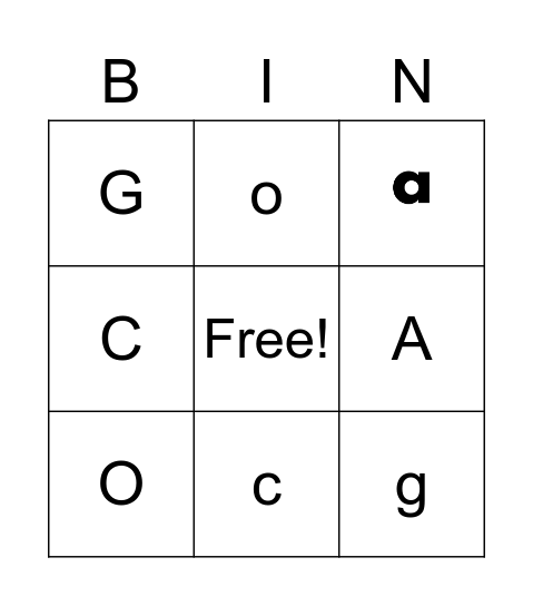 Letters Bingo Card