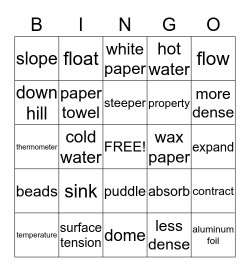 Water Unit Bingo Card