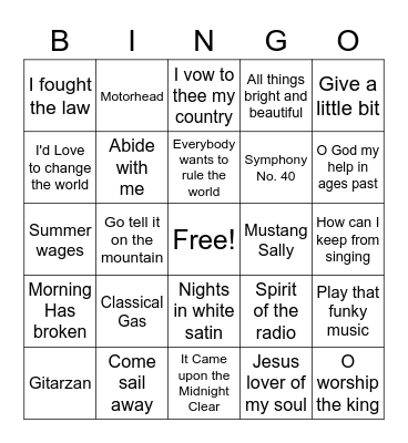 Songs Bingo Card