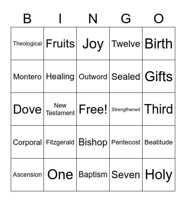 Confirmation Bingo Card