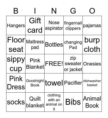 Baby Girl  Bingo Card