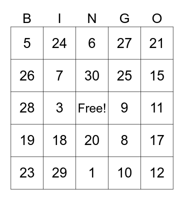 Los Numeros Bingo Card