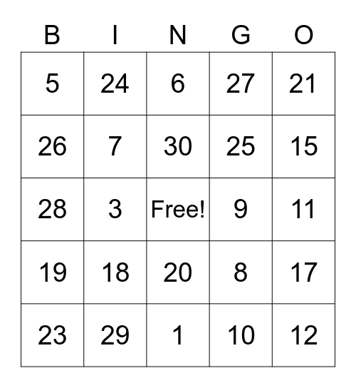 Los Numeros Bingo Card