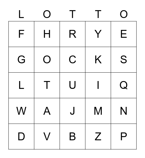 Das Alphabet Bingo Card