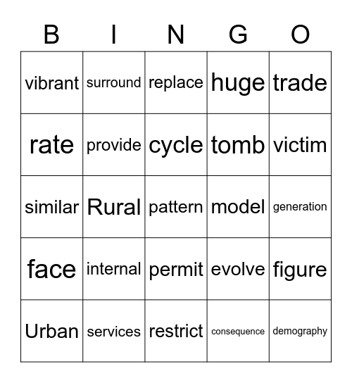 Unit 4 Vocabulary Bingo Card
