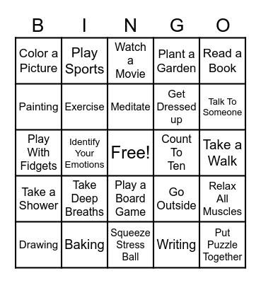 Coping Skill Bingo Card