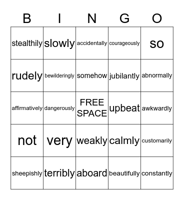 Adverbs Bingo Card
