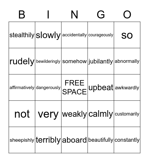 Adverbs Bingo Card