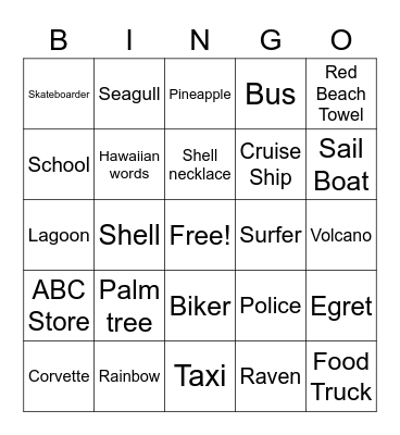 Hawaii Bingo Card
