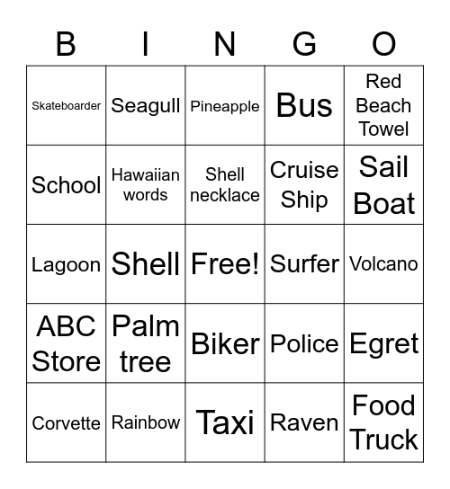 Hawaii Bingo Card