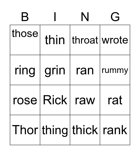 th, r Bing Bingo Card