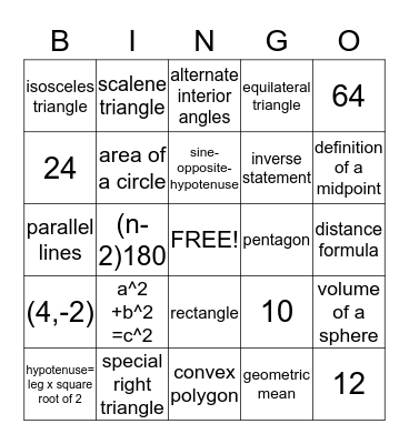 Geometry  Bingo Card