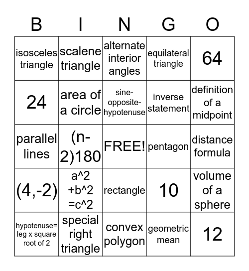 Geometry  Bingo Card