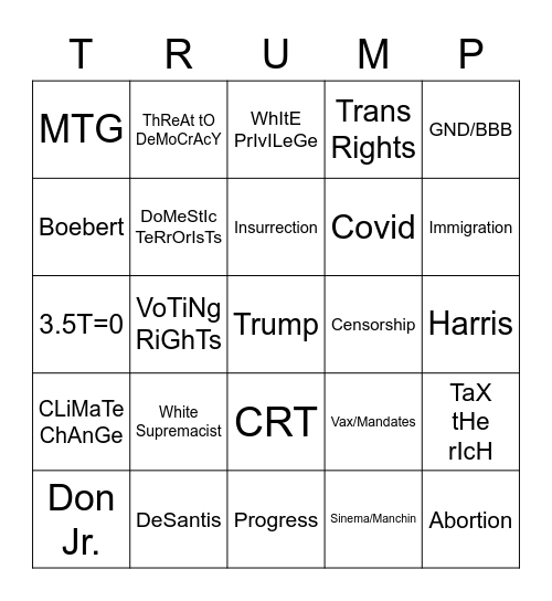 Liberal Catch Phrase Bingo Card