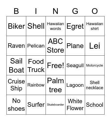 Hawaii Bingo Card
