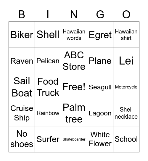 Hawaii Bingo Card
