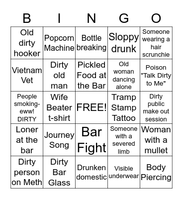 "Dirty Derby" Bar Bingo Card