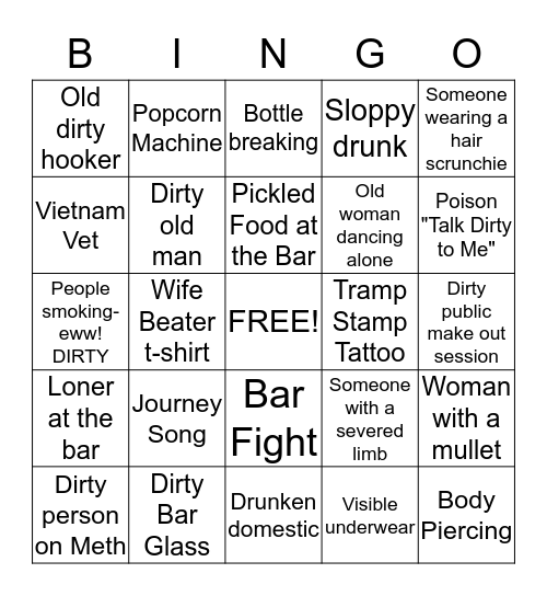 "Dirty Derby" Bar Bingo Card