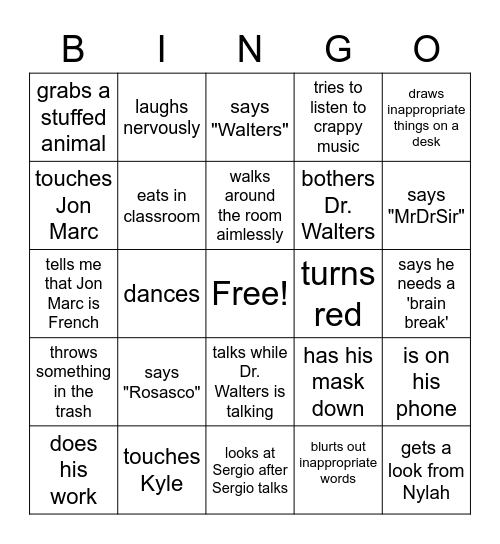 Zack bingo! Bingo Card
