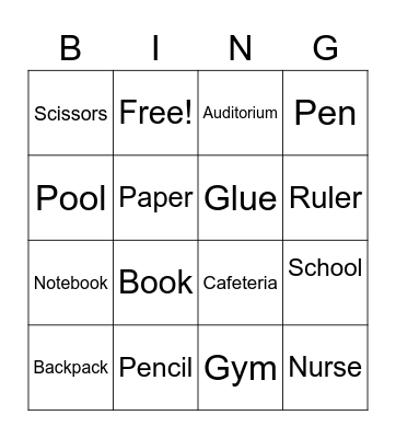 School Places Bingo Card