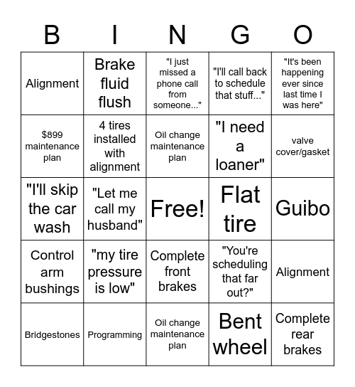 BMW service bingo! Bingo Card