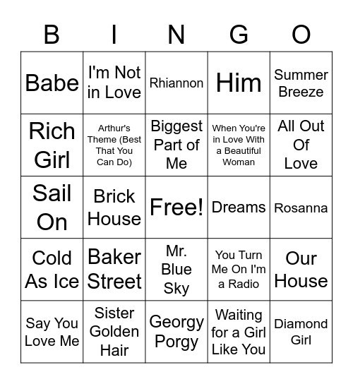 Yacht Rock - Do You Like Pina Colada's? Bingo Card