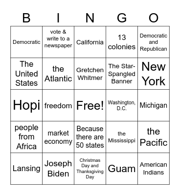 Citizenship | 1-3 Review Bingo Card