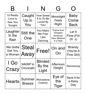 Yacht Rock - And Getting Caught in the Rain Bingo Card