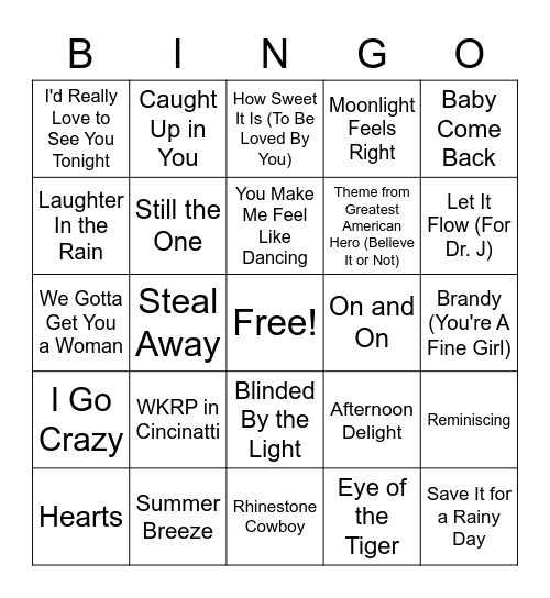 Yacht Rock - And Getting Caught in the Rain Bingo Card