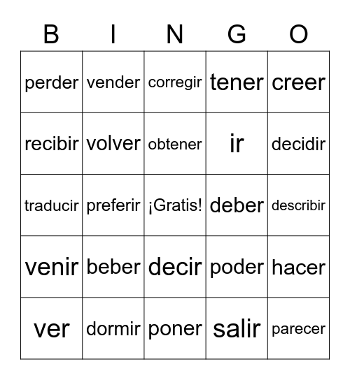 Sra. Dyer: Verbos comunes -er/-ir Bingo Card