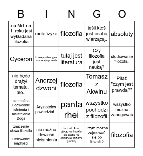 tink (filozofia) Bingo Card