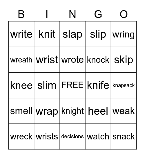 3rd grade spelling/vocabulary Bingo Card