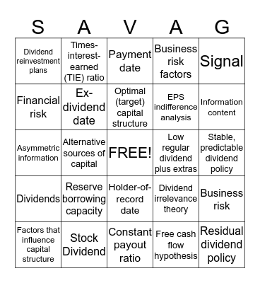 Finance Chapter 14 Bingo Card