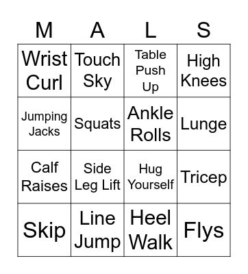 Fitness BINGO Card