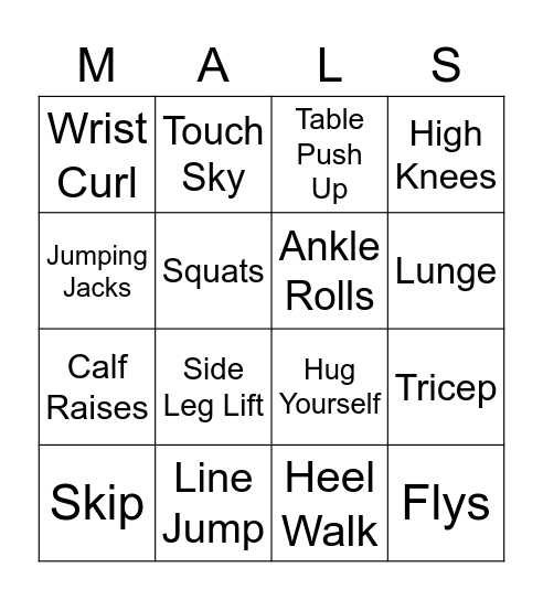 Fitness BINGO Card