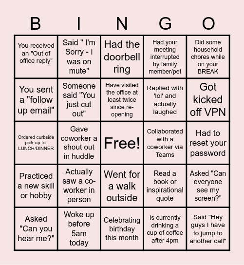 P&S Happy Hour Virtual Bingo Card