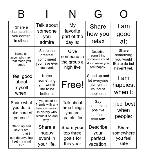 Positivity Bingo Card