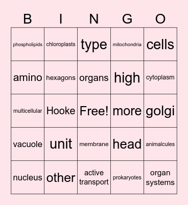 Cell Review Bingo Card